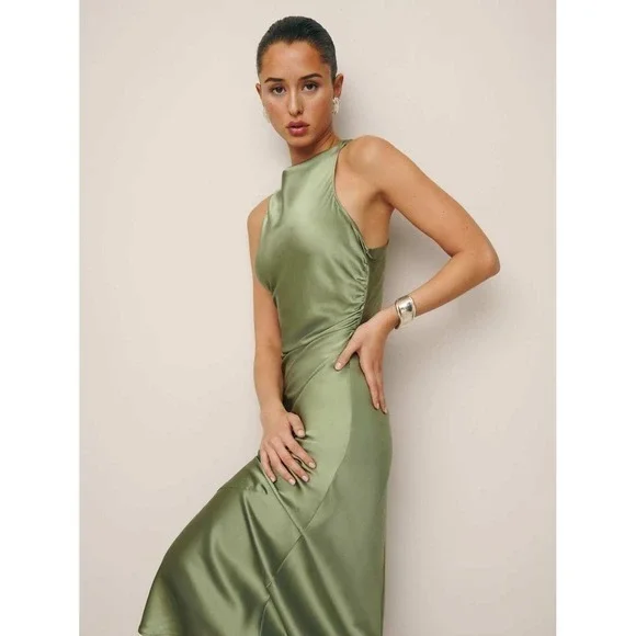 NWT Reformation Cassette Silk Dress | Artichoke Green | 0 - Picture 2 of 11